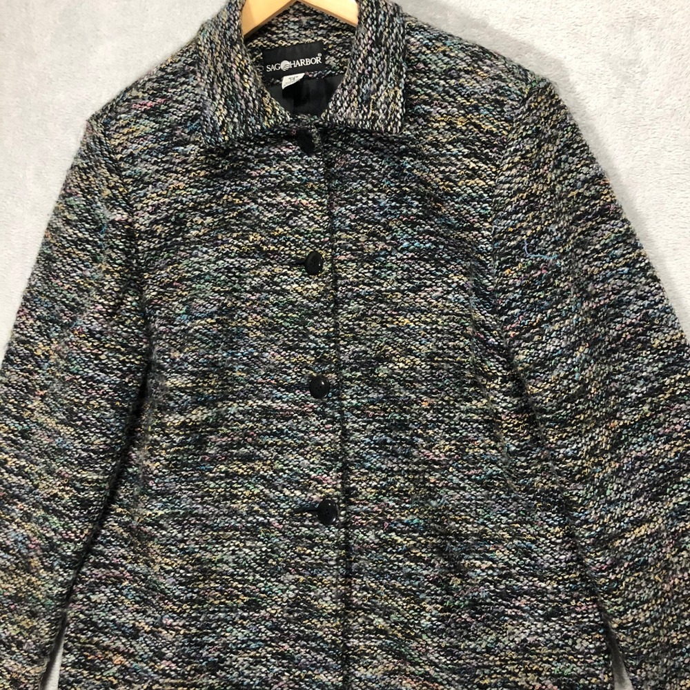 Sag Harbor Tweed Blazer Jacket Multicolor Button Front Career Size 14